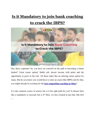 Is it Mandatory to join bank coaching to crack the IBPS