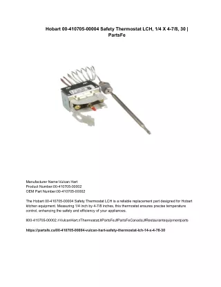 Hobart 00-410705-00004 Safety Thermostat LCH, 1_4 X 4-7_8, 30 _ PartsFe