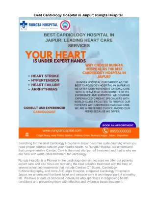 Best Cardiology Hospital in Jaipur: Rungta Hospital