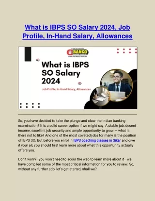 What is IBPS SO Salary 2024, Job Profile, In-Hand Salary, Allowances