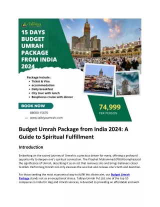 Budget Umrah Package from India 2024- A Guide to Spiritual Fulfillment