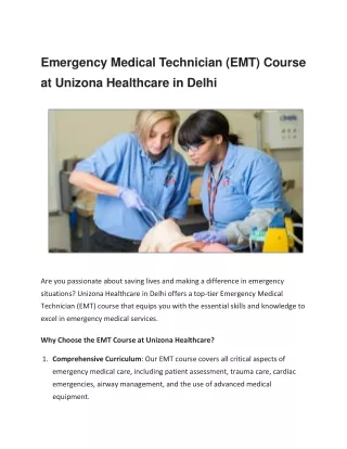 Emergency Medical Technician (EMT) Course at Unizona Healthcare in Delhi