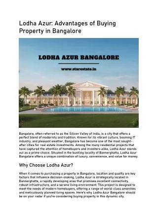 Lodha Azur | Flats For Sale in Bangalore