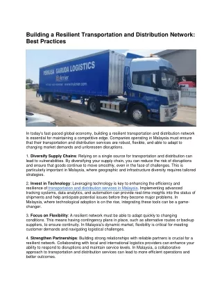Building a Resilient Transportation and Distribution Network: Best Practices