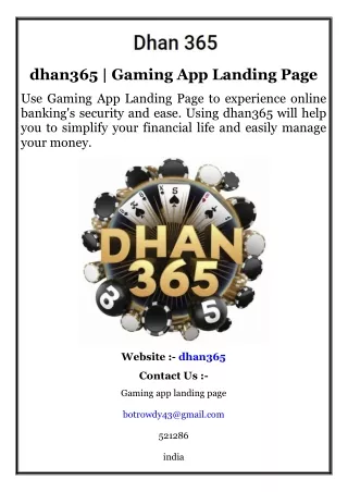 dhan365  Gaming App Landing Page