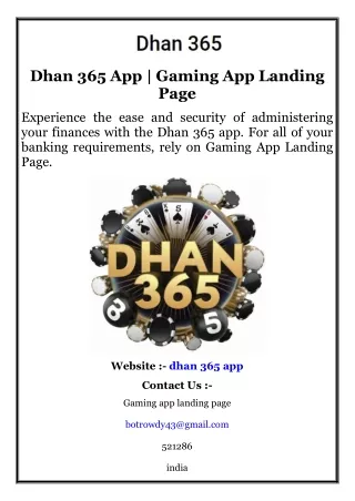 Dhan 365 App  Gaming App Landing Page