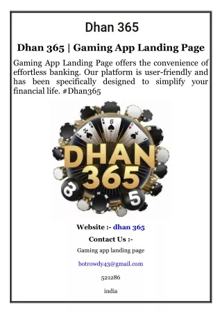 Dhan 365  Gaming App Landing Page