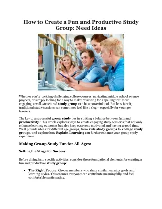 How to Create a Fun and Productive Study Group Need Ideas