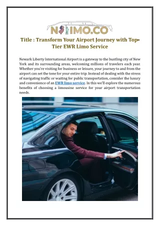 Transform Your Airport Journey with Top-Tier EWR Limo Service