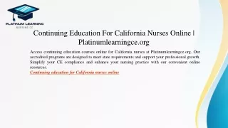 Continuing Education For California Nurses Online   Platinumlearningce.org