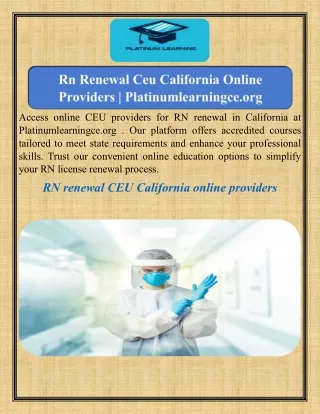 Rn Renewal Ceu California Online Providers   Platinumlearningce.org