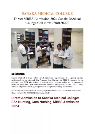 Direct MBBS Admission 2024 Sanaka Medical College Call Now 9800180290