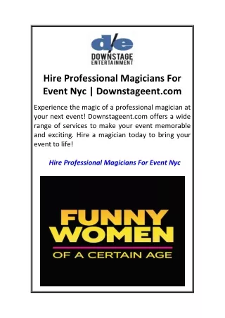 Hire Professional Magicians For Event Nyc  Downstageent.com