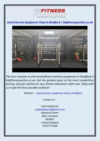 Used Exercise Equipment Shop In Bradford  Myfitnessjunction.co.uk