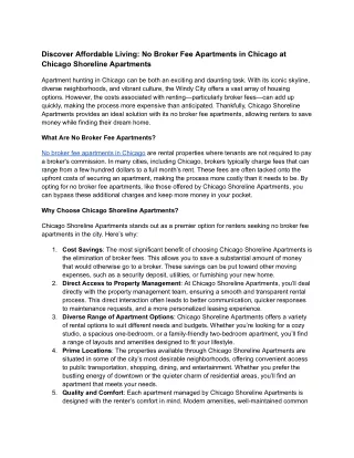 Discover Affordable Living No Broker Fee Apartments in Chicago