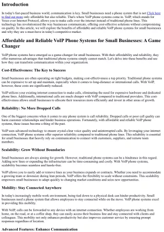 Affordable and Reliable VoIP Phone Systems for Small Businesses