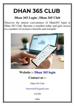 Dhan 365 Login  Dhan 365 Club