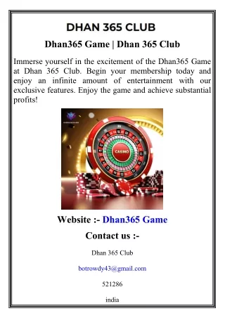 Dhan365 Game   Dhan 365 Club