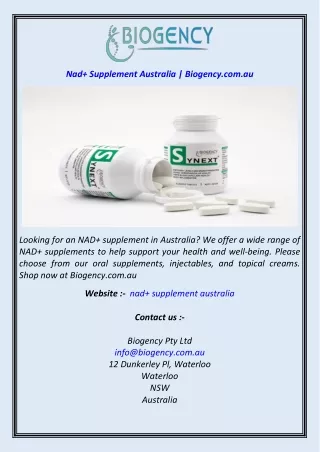 Nad  Supplement Australia  Biogency.com.au