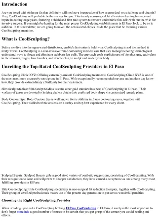 Unveiling the Top-Rated CoolSculpting Providers in El Paso