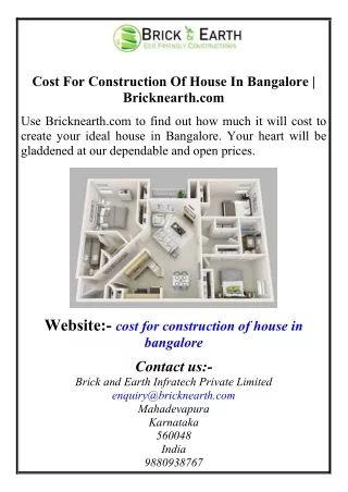 Cost For Construction Of House In Bangalore  Bricknearth.com