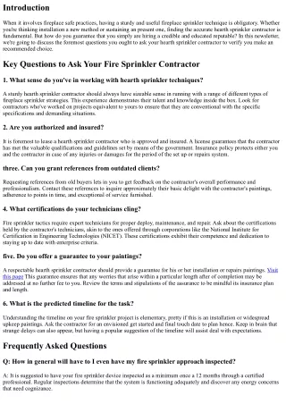 Key Questions to Ask Your Fire Sprinkler Contractor
