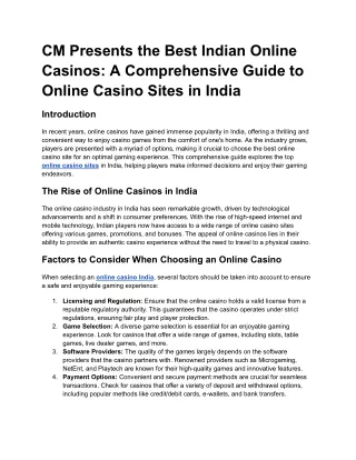 CM Presents the Best Indian Online Casinos_ A Comprehensive Guide to Online Casino Sites in India