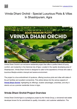 Vrinda Dhani Orchid - Special Luxurious Plots & Villas In Shastripuram, Agra
