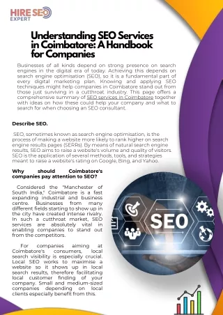 Understanding SEO Services in Coimbatore A Handbook for Companies