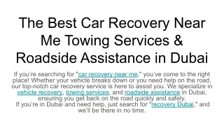 The Best Car Recovery Near Me Towing Services & Roadside Assistance in Dubai