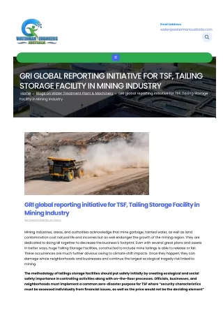 GRI global reporting initiative for TSF, Tailing Storage Facility, Mining Dam in Mining Industry for wastewater treatmen