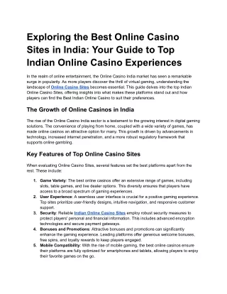 Exploring the Best Online Casino Sites in India_ Your Guide to Top Indian Online Casino Experiences