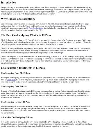 Book Your Body Transformation Journey with the Best CoolSculpting Clinics in El