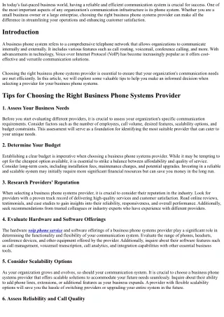 Tips for Choosing the Right Business Phone Systems Provider