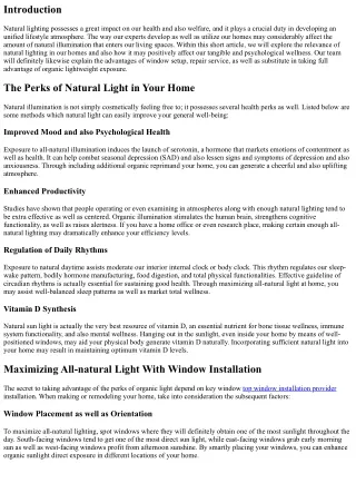 The Hyperlink In Between Natural Lighting and Wellness in your Home