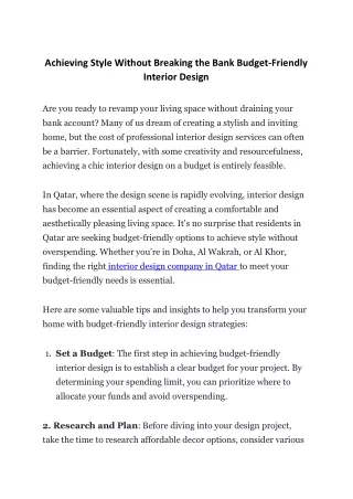Achieving Style Without Breaking the Bank Budget-Friendly Interior Design