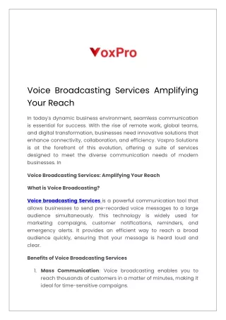 Voice Broadcasting Services Amplifying Your Reach