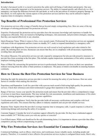 Improving Response Times through Effective Fire Protection Services