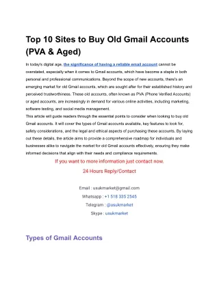 Top 10 Sites to Buy Old Gmail Accounts (PVA & Aged)