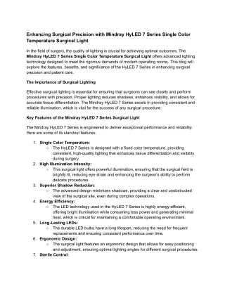 Enhancing Surgical Precision with Mindray HyLED 7 Series Single Color Temperature Surgical Light
