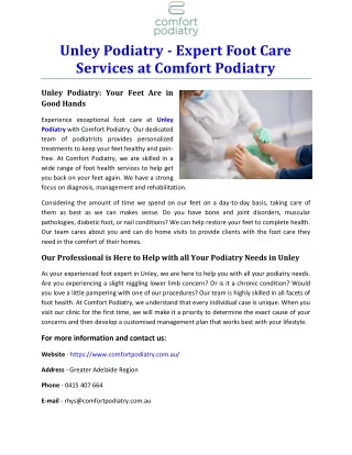 Unley Podiatry - Expert Foot Care Services at Comfort Podiatry