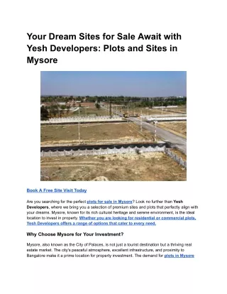 Your Dream Sites for Sale Await with Yesh Developers_ Plots and Sites in Mysore