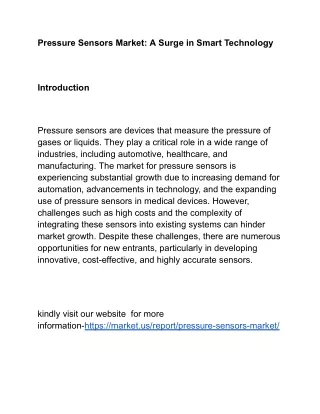 Pressure Sensors Market: Unlocking New Possibilities in IoT