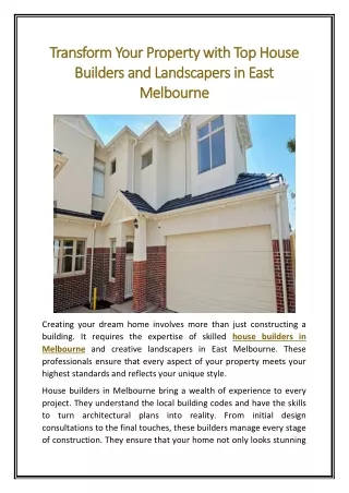 Transform Your Property with Top House Builders and Landscapers in East Melbourne