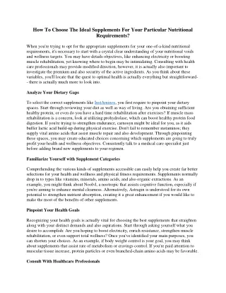 How To Choose The Ideal Supplements For Your Particular Nutritional Requirements