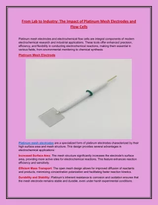 From Lab to Industry The Impact of Platinum Mesh Electrodes and Flow Cells