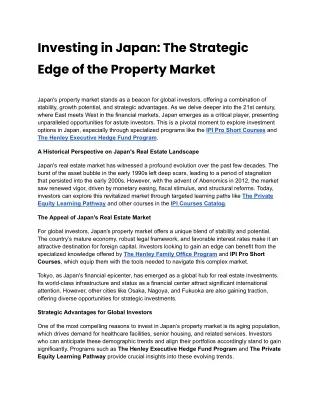 Investing in Japan_ The Strategic Edge of the Property Market