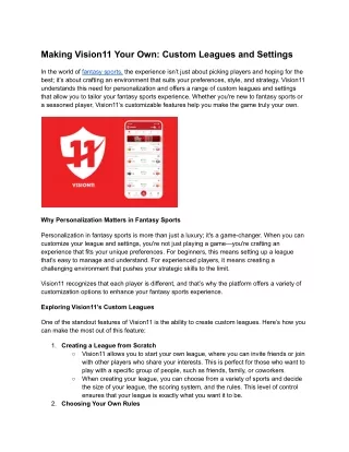 Making Vision11 Your Own_ Custom Leagues and Settings