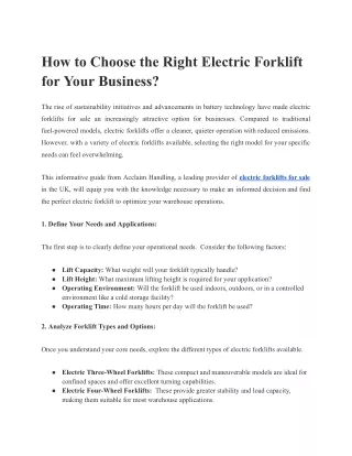 How to Choose the Right Electric Forklift for Your Business?