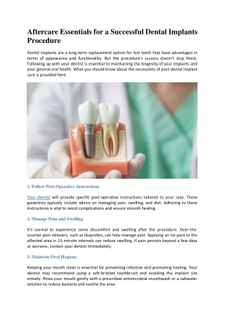 Aftercare Essentials for a Successful Dental Implants Procedure